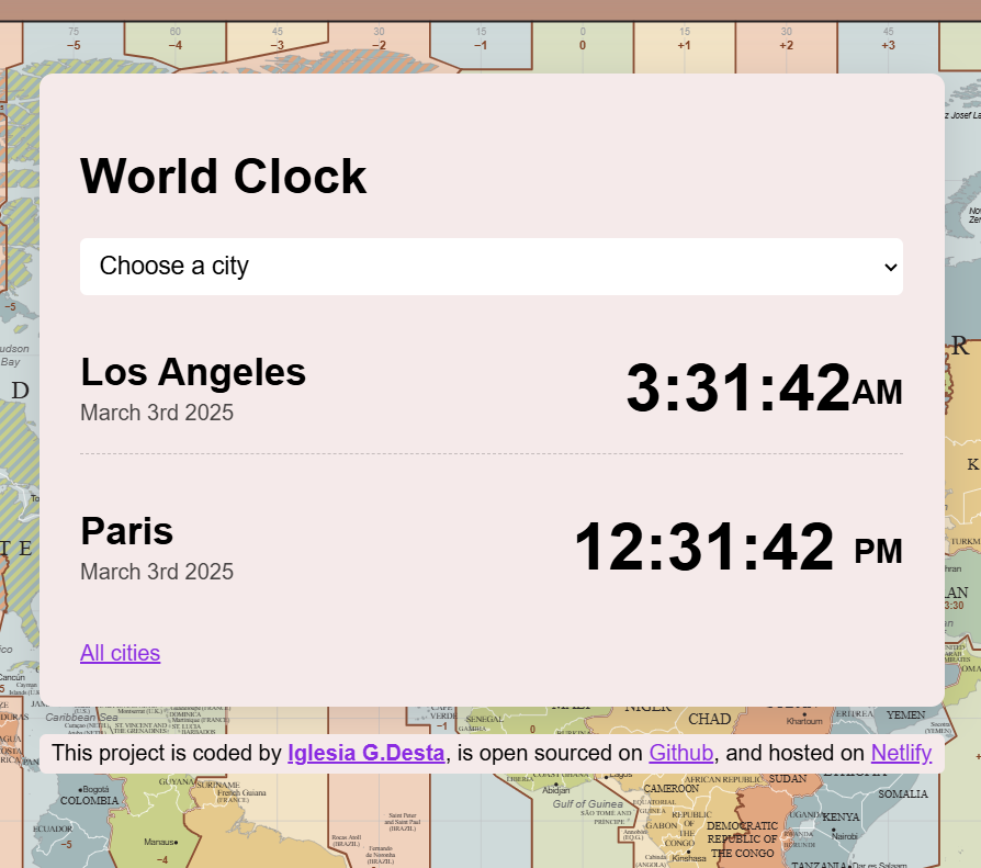 world clock with map background